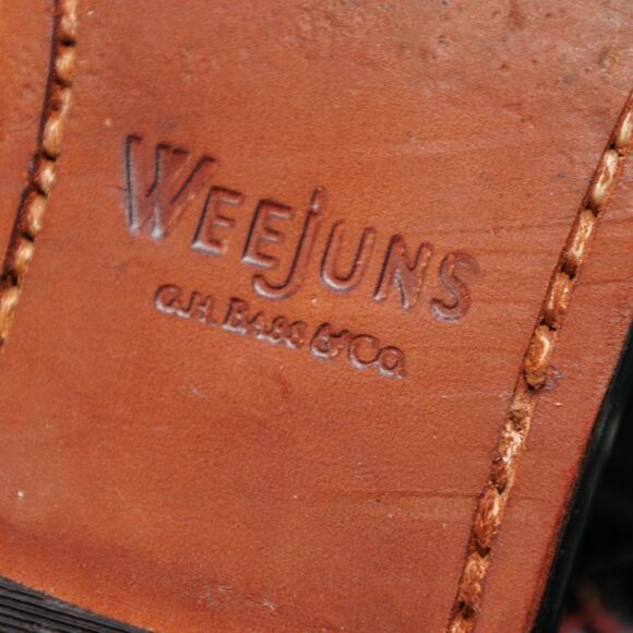 Bass Weejuns Green Black Leather Penny Loafers Contrast Stitching Mens Size 9 - Picture 8 of 16